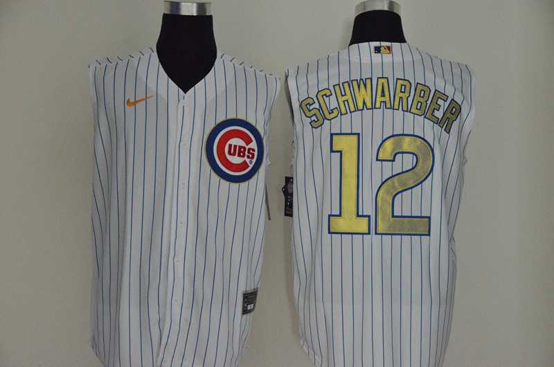 Cubs 12 Kyle Schwarber White Gold Nike Cool Base Sleeveless Jersey,We sell and wholesale Cubs 12 Kyle Schwarber White Gold Nike Cool Base Sleeveless Jersey on line form chian!